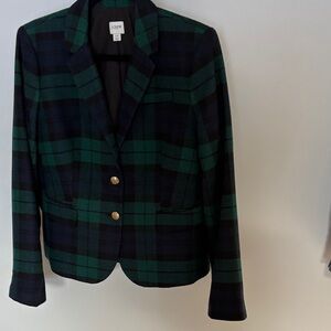 J. Crew Women's Watchman Black and Green Tartan Plaid Blazer